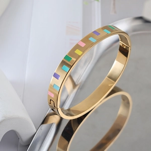 Edelstahl Bunte Emaille Geometrische Armreif Und Ring Für Damen 18K Vergoldet PVD Ins Stil Mode Schmuck Zubehör