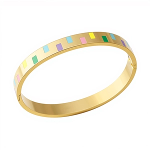 Minimalistisches 18K vergoldetes Edelstahl-Armband mit buntem Emaille-Inlay
