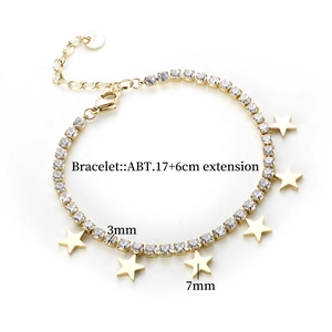 Bracciale in acciaio al titanio dorato con zirconi e cinque ciondoli a stella