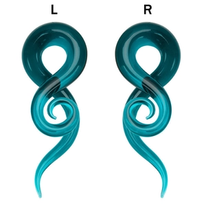 Coppia di dilatatori per orecchie a spirale in vetro blu traslucido per piercing