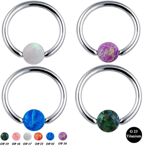 G23 Titanium Captive Bead Ring Artificial Opal Ball Nose Ring Hoop For Ear Tragus Cartilage Piercing Unisex Body Jewelry