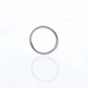 Détail de l'anneau clicker en titane G23 poli avec joint de charnière visible