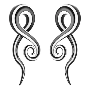 Espansore per orecchio a spirale con strisce di vetro bianco e nero lucido intenso