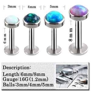 16G Opal Labret-Stecker aus Chirurgenstahl mit verschiedenen Kugelgrößen und Längen