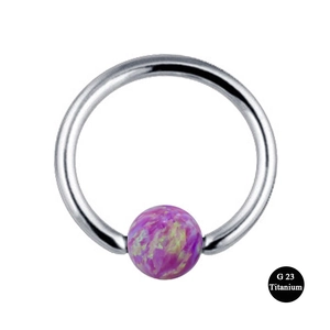 G23 titanium captive bead ring with a purple opal stone for body piercing jewelry