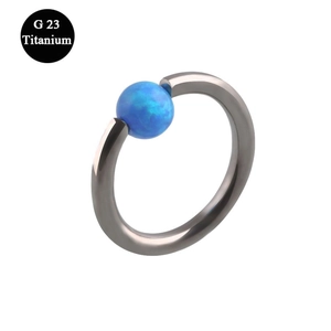 G23 titanium piercing hoop with captive blue opal bead for nose, ear, or lip piercing