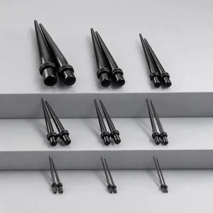 Schwarzes Dehnstab-Set für Ohrlöcher in den Größen 1,6 mm bis 10 mm aus Acryl