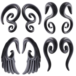 Black Acrylic Spiral Snail Ear Expanders Tapers Tunnels Piercing Jewelry Wing Horn Stretching Kit Unisex Punk Body Decor