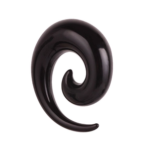 Black acrylic spiral ear taper expander with glossy finish on a clean white background