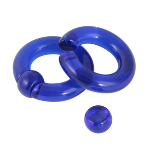 Deep blue transparent acrylic captive bead rings for body piercing on white background