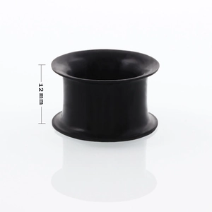 Set of 11 pairs black silicone saddle ear gauges with 12mm thickness on white background