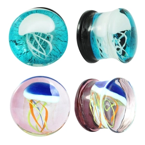 Glas Qualle Ohrstecker Double Flare Body Piercing Schmuck Ozean Künstlerische Ohr Expander Stretching Plugs