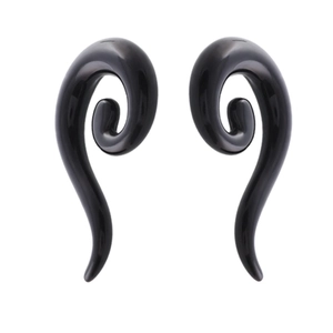 Pair of glossy black acrylic spiral snail ear tapers and expanders for body piercing
