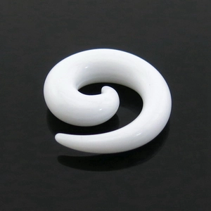 Polished white acrylic spiral ear stretcher for lobe gauging and body piercing jewelry