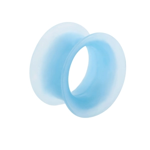 Light blue translucent soft silicone double flared ear tunnel expander on white background