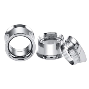 Polished silver stainless steel screw-fit flesh tunnels for ear piercing jewelry