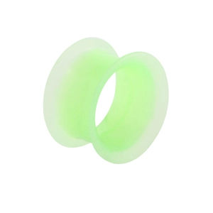 Detailed view of flexible lime green silicone double flare ear tunnel gauge plug