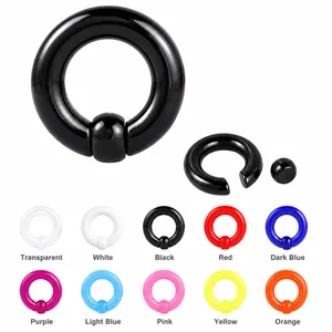 Acrylic captive bead rings for body piercing shown in ten vibrant colors and two sizes