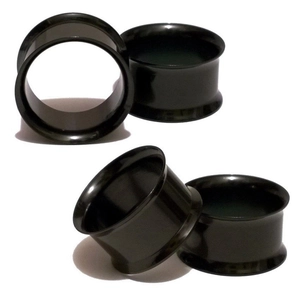 Set of four black polished stainless steel ear tunnels with double flared punk design