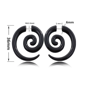 Écarteurs en spirale noire pour hommes avec hauteur de 36mm et aiguille de 16G