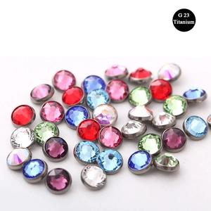 Mixed color G23 titanium dermal anchor tops with vibrant round faceted crystals