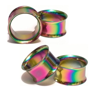 Rainbow plated stainless steel double flared ear tunnels for body piercing jewelry