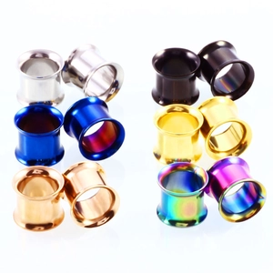 Polished stainless steel ear tunnels in six metallic colors with reflective surface