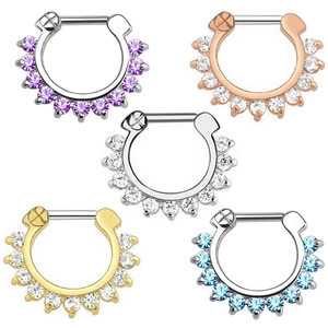 Stainless Steel Zirconia Septum Clicker Nose Ring Piercing Jewelry Hinged Segment Hoop For Women Men