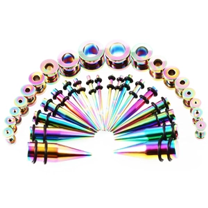 Set per dilatazione orecchio arcobaleno in acciaio con taper e tunnel di diverse misure