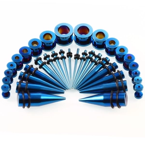 Set estensori orecchio 36 pezzi in acciaio inossidabile blu con tunnel e O-ring neri