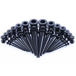 36-delige zwarte acryl oorstretchset met verschillende maten tapers en tunnelsieraden