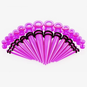 Roze acryl oor stretching kit met tapers en tunnels van 12G tot 10mm 28-delige set