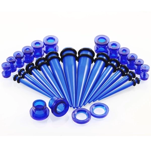 Set van 28 koningsblauwe acryl oorbellen stretchers inclusief tapers en tunnels met O-ringen