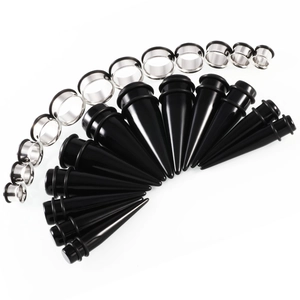 Acrylic and stainless steel ear stretching kit with tapers and tunnels from 10mm to 20mm