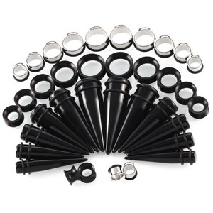 Ohr-Stretching-Set mit Acryl-Dehnstäben und Tunneln aus Edelstahl in Schwarz und Silber