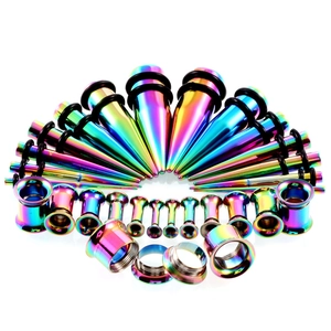 28er Set Regenbogen Edelstahl Dehnungsset für Ohren mit Tapers und Tunnels 12G bis 00G