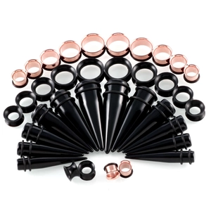 Acryl-Dehnstäbe und roségoldene Edelstahl-Tunnels Set für Ohrenstretching 10-20mm
