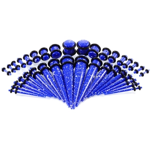 Acryl Expander und Dehnstab Set in Blau mit weißen Spritzern und schwarzen O-Ringen