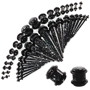 Dehnstab-Set aus Acryl mit schwarz-weißem Spritzmuster für die Ohrlocherweiterung
