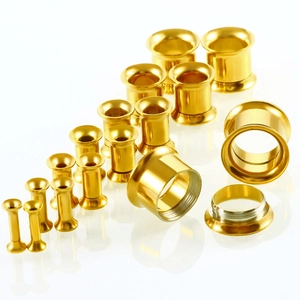Goldenes Tunnel-Set aus Edelstahl mit Schraubverschluss und polierter Spiegeloberfläche