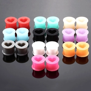 Heart-shaped silicone ear tunnels in multiple matte colors for body piercing jewelry