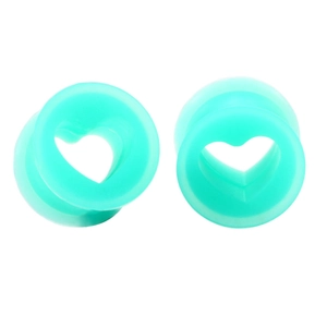 Mint green silicone heart ear gauges for ear stretching, flexible flesh plug set