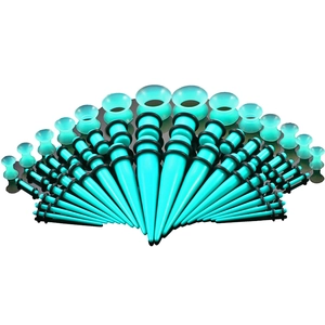 Detailliertes Set aus türkisfarbenen Acryl-Ear-Tapers und Plugs mit schwarzen O-Ringen