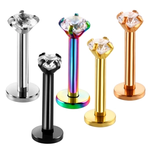 Set of 5 labret studs with cubic zirconia in gold, silver, black, and rose gold finishes