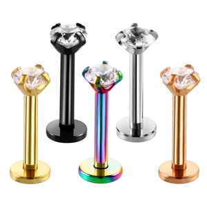 Five-piece set of 4-claw cubic zirconia labret studs in multiple plating finishes