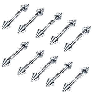 Lot de 10 barbells industriels en acier inoxydable argenté avec pointes pour piercing corps