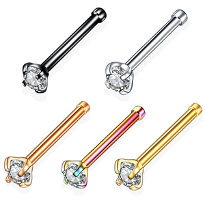 Set of 5 stainless steel bone nose studs with round cubic zirconia in various plated colors