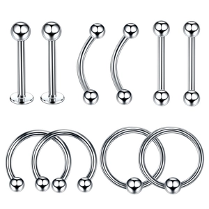 Stainless Steel Piercing Jewelry Set Mixed Labret Studs Nose Rings Horseshoe Circular Barbells Septum Body Jewelry For Women