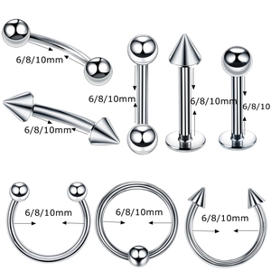 Détails des tailles 6mm, 8mm et 10mm pour l'ensemble de bijoux de piercing en acier