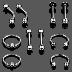 Set of 10 assorted stainless steel body piercing jewelry with high polished finish